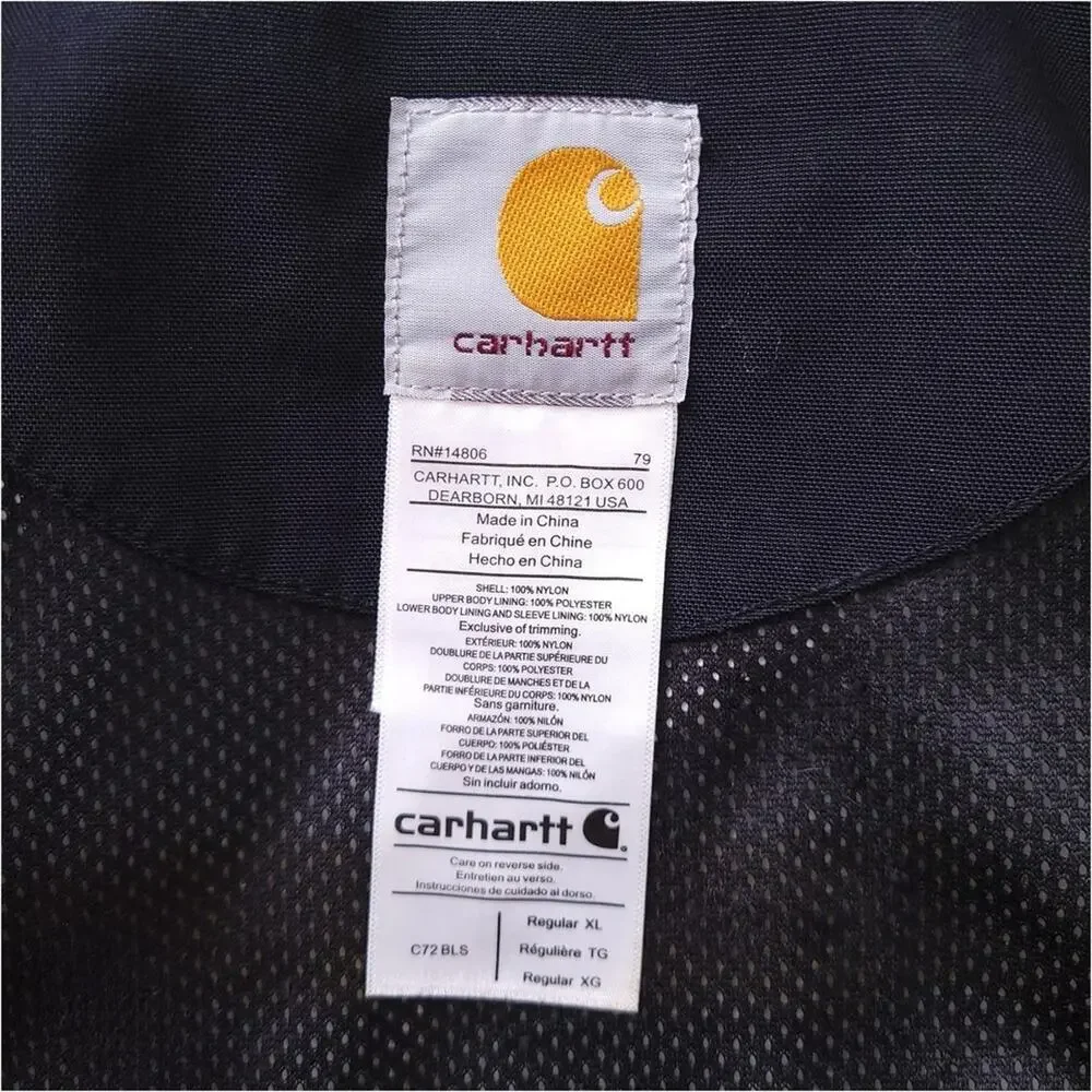 Carhartt Shoreline C72 Waterproof Rain Jacket Mens Size XL Blue Hooded Full Zip